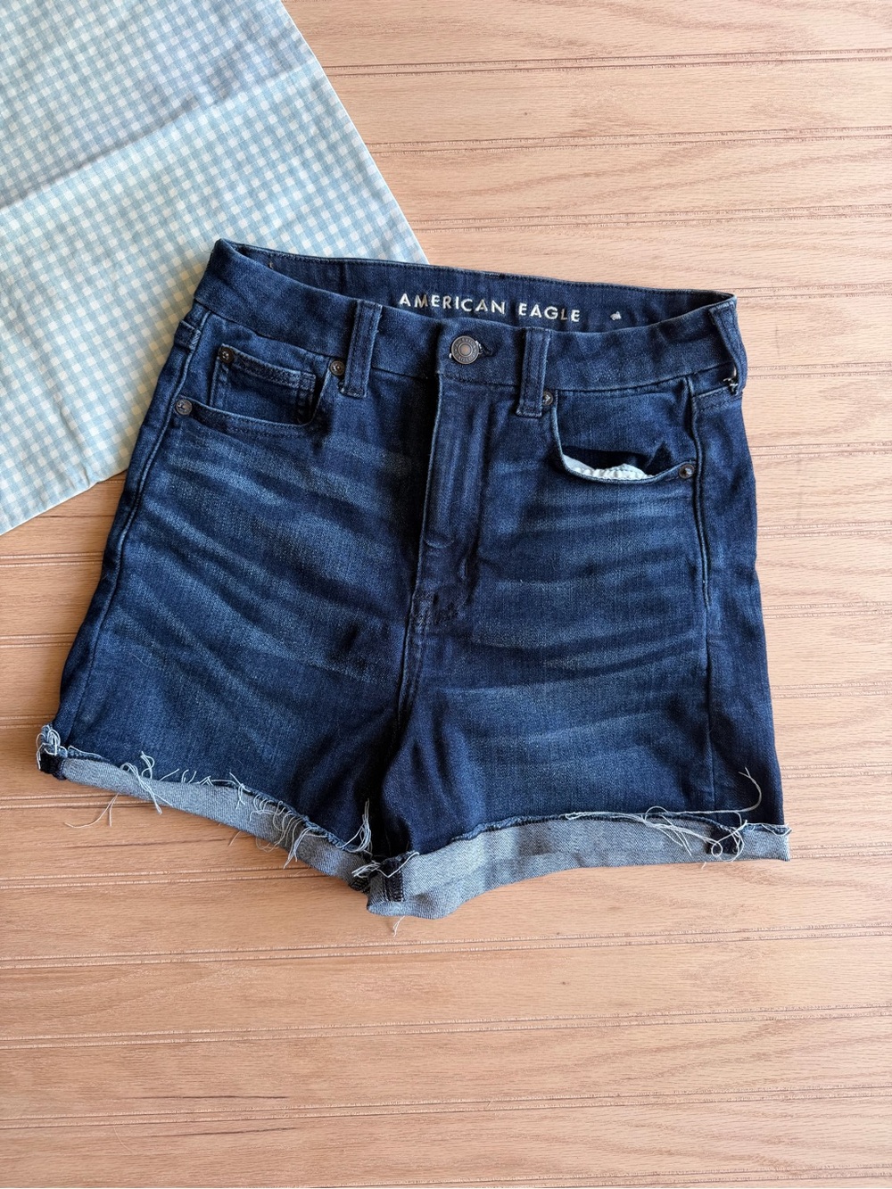 American Eagle Outfitters Dark Blue Rolled Hem Denim Shorts